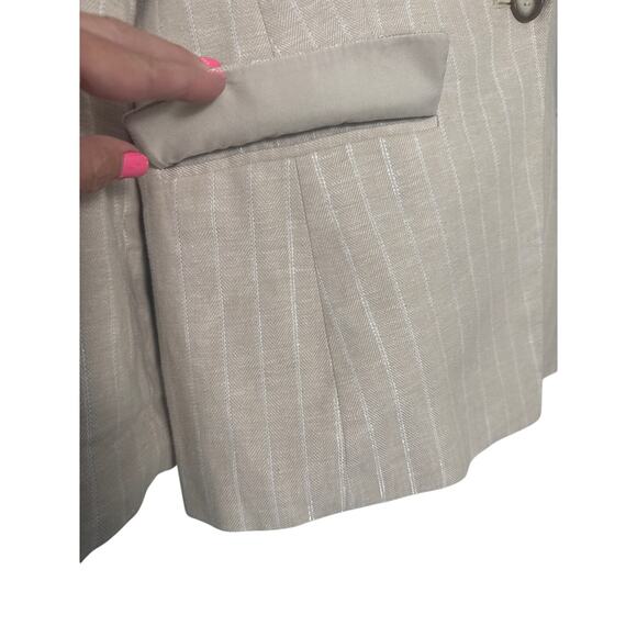LOFT Classic Striped Blazer Metallic Thread Tan Beige Size 12 - Picture 10 of 10